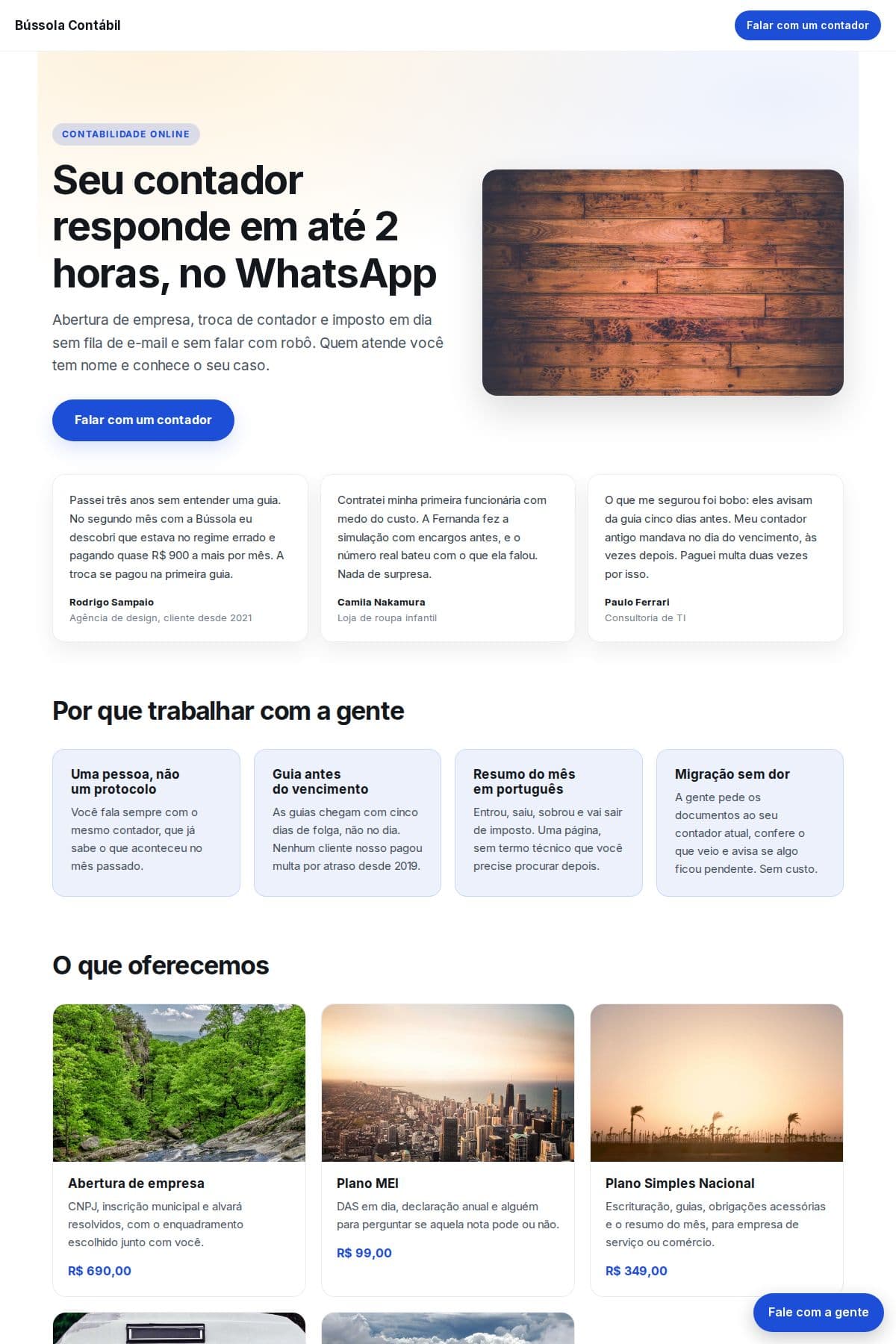 Página de exemplo no modelo Aurora