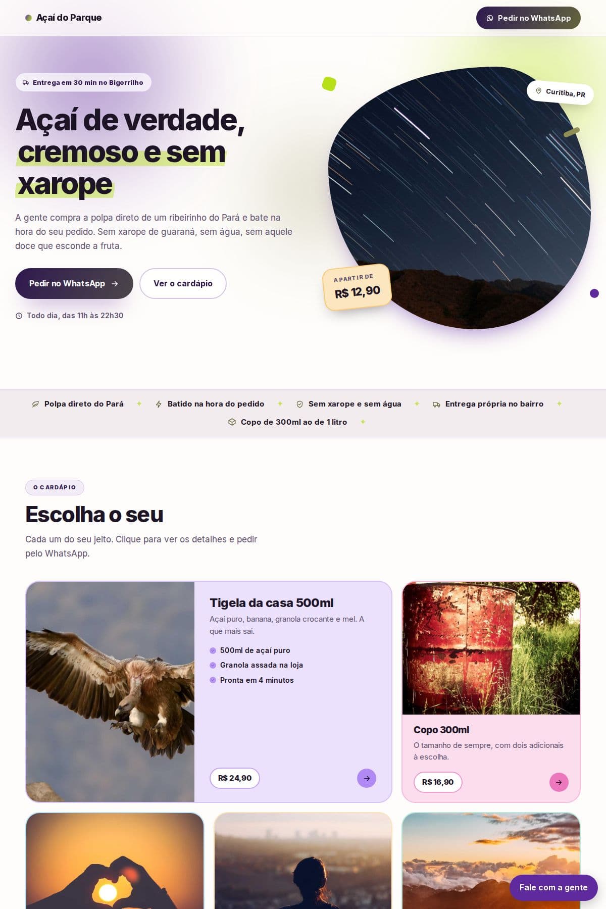 Página de exemplo no modelo Confete