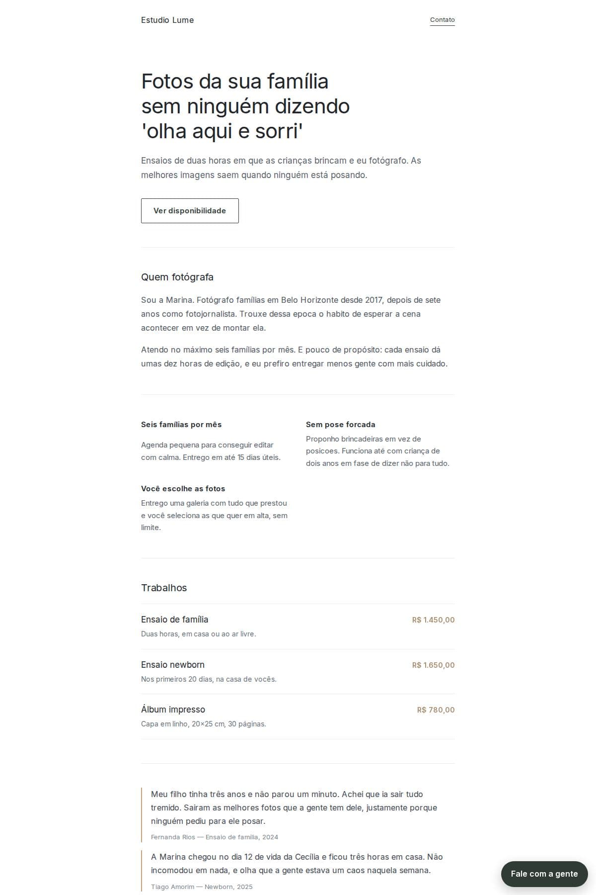 Página de exemplo no modelo Essencial