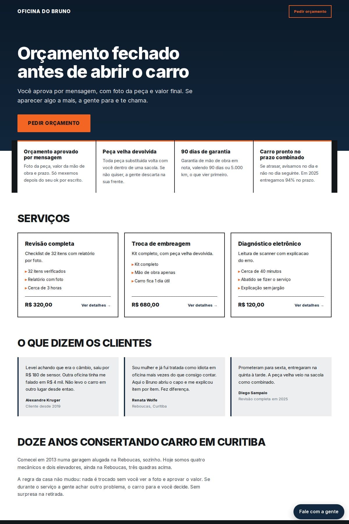 Página de exemplo no modelo Impacto